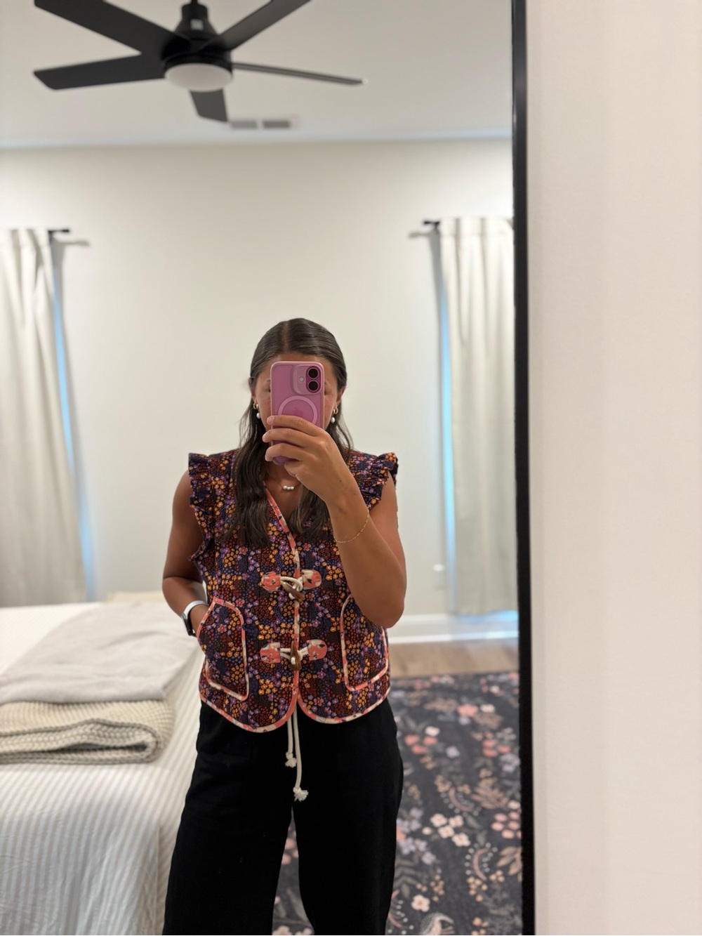 Anthropologie Dolan Printed Ruffled Toggle Vest - Picture 1 of 10